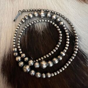 ❤️18” 3mm to 8mm Graduated Desert Pearls / Navajo Beads Necklace Sterling Unisex